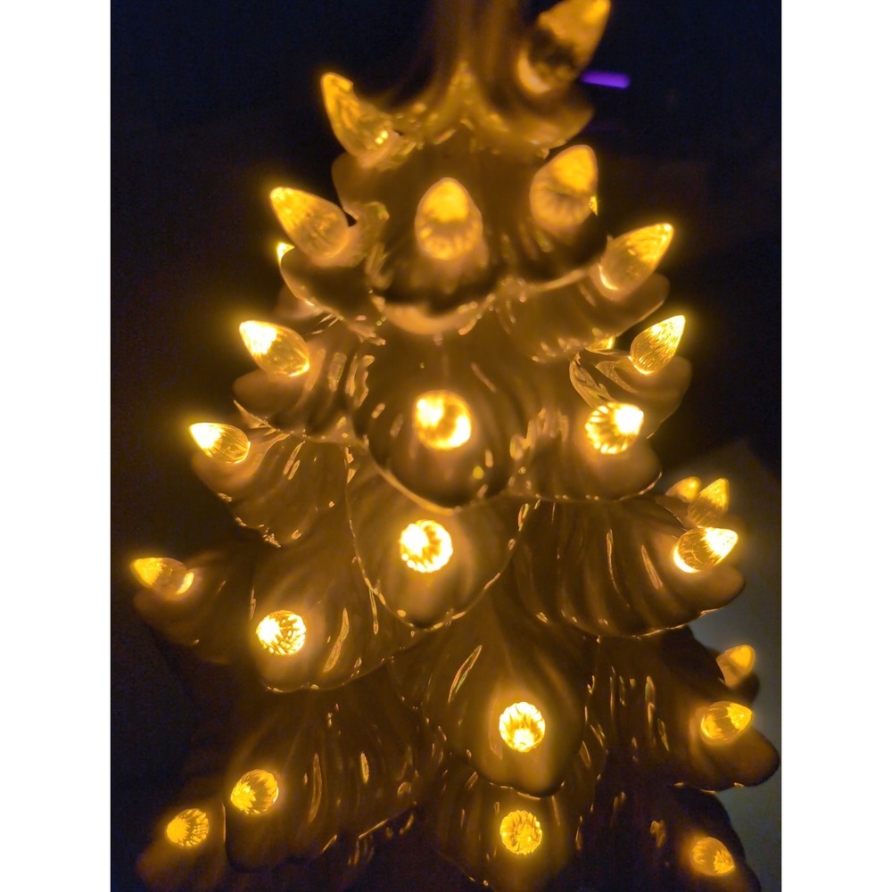 13" Vintage Ceramic Lighted Christmas Tree Lusterware White W/Gold  Bulbs - Picture 15 of 16